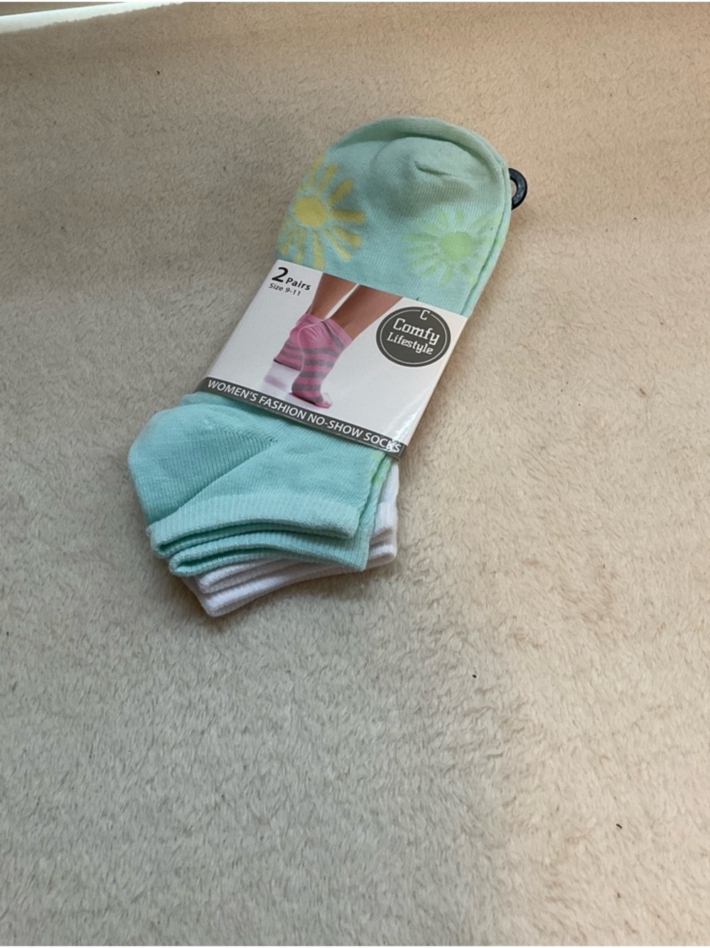 Women's No-Show Socks - Mint & White (2 Pairs)